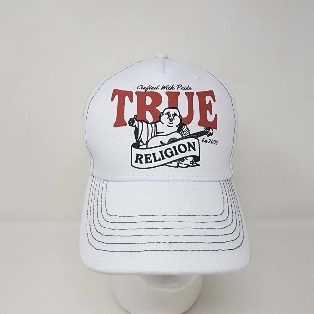 True Religion Hat Baseball Mens One Size White Snapback Cap Buddha Graphic Logo